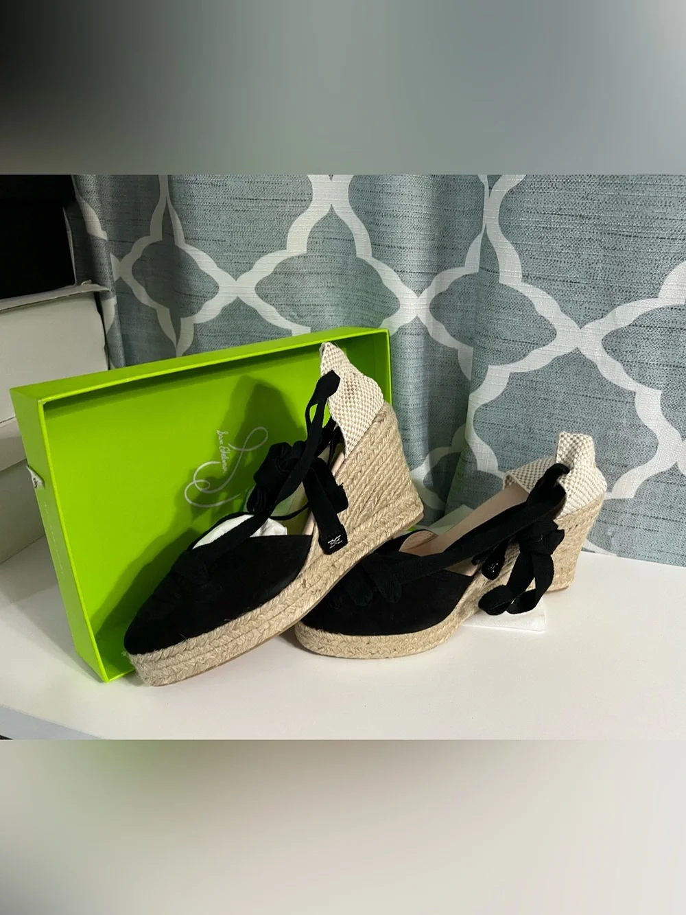 Sam Edelman Black Espadrille Wedge Sandals with Natural Jute Trim